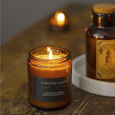 Brown Glass Soy Wax Candle Container 1 Wick Candle Jars With Metal Lid