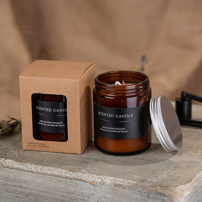 Brown Glass Soy Wax Candle Container 1 Wick Candle Jars With Metal Lid