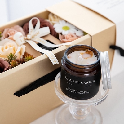 Luxury Personalized Plant Flower Brown Glass Jar Soy Wax Scented Candle Gift Set