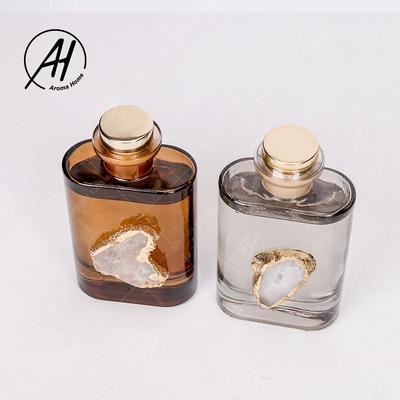 Amber Grey Glass Bottle Crystal Fragrance Smokeless Reed Diffuser 180ML For Home