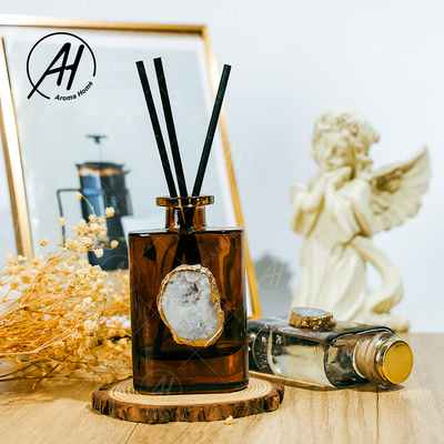 Amber Grey Glass Bottle Crystal Fragrance Smokeless Reed Diffuser 180ML For Home