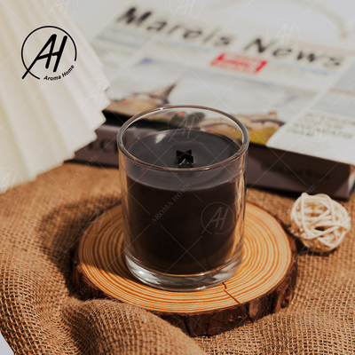 Custom Transparent Jar Black Soy Wax Vanilla Scent Candle With Wooden Lids