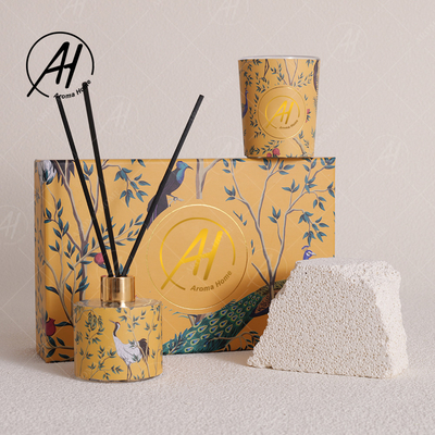 Nordic Style Fireless Glass Jar Luxury Scented Candles Reed Diffuser Set With Box