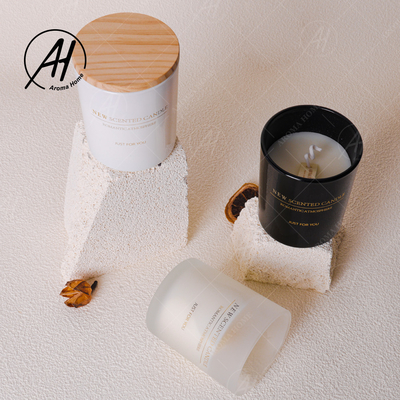 Perfumed Big Essential Oil Black White Matte Glass Jar 100% Soy Wax Spa Candle