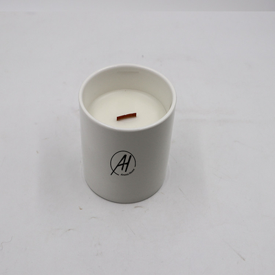 Aroma Sensation Scented White Ceramic Candle With Wood Wick