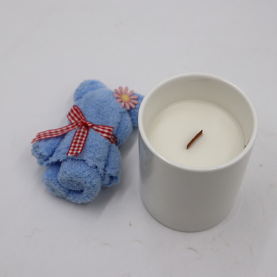 Aroma Sensation Scented White Ceramic Candle With Wood Wick