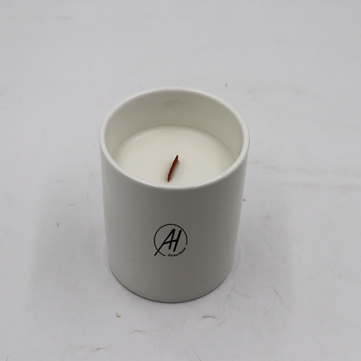 Aroma Sensation Scented White Ceramic Candle With Wood Wick