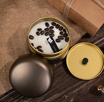 OEM Soy Wax Frosted Coffee Beans Tin Can Candle 10cl For Christmas