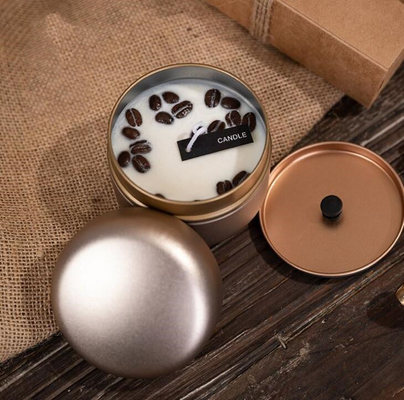 OEM Soy Wax Frosted Coffee Beans Tin Can Candle 10cl For Christmas
