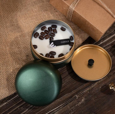 OEM Soy Wax Frosted Coffee Beans Tin Can Candle 10cl For Christmas