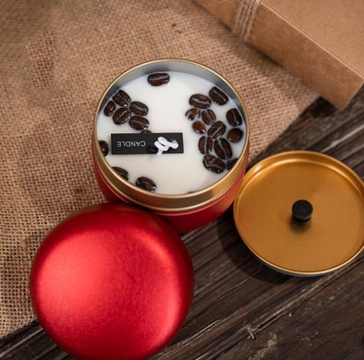 OEM Soy Wax Frosted Coffee Beans Tin Can Candle 10cl For Christmas