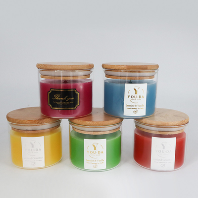 2022 Aroma Home Luxury Colorful Glass Soy Wax Scented Candle With Wood Lid