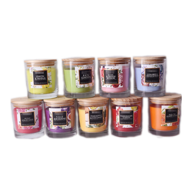 Aroma Home Red Candy Glass Candle Custom Scented with wooden lid