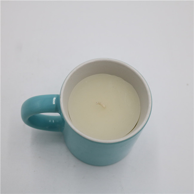 Aroma Home Shiny Blue Round Tea Cup Scented Ceramic Soy Candle 5.5oz
