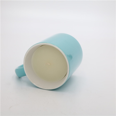 Aroma Home Shiny Blue Round Tea Cup Scented Ceramic Soy Candle 5.5oz