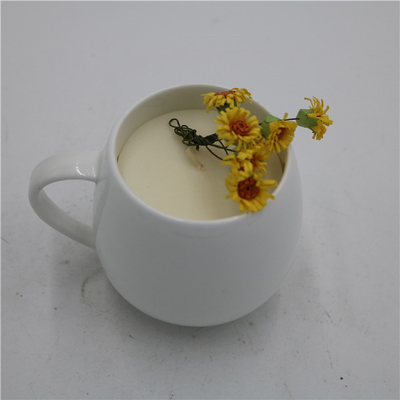 Soy Wax Ceramic Tea Cup Candle Scented Matte White Round 6oz