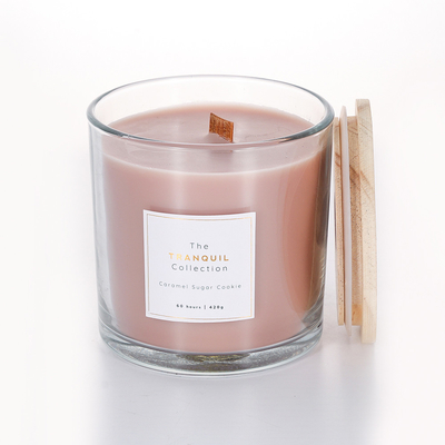 Glass Jar Scented Candle 380g Wax Weight With Wooden Lid