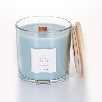 Glass Jar Scented Candle 380g Wax Weight With Wooden Lid