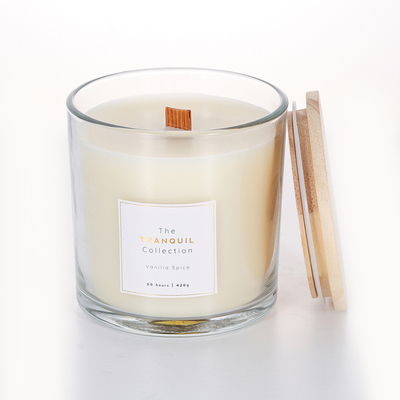 Glass Jar Scented Candle 380g Wax Weight With Wooden Lid